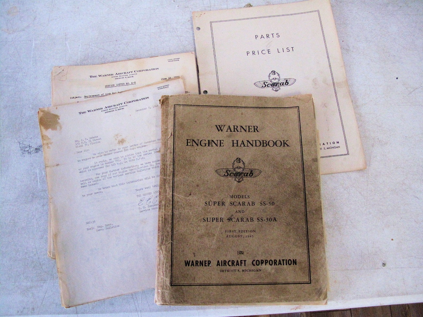 Rare 1945 Warner Engine Handbook- Super Scarab SS-50 and Super Scarab SS-50A