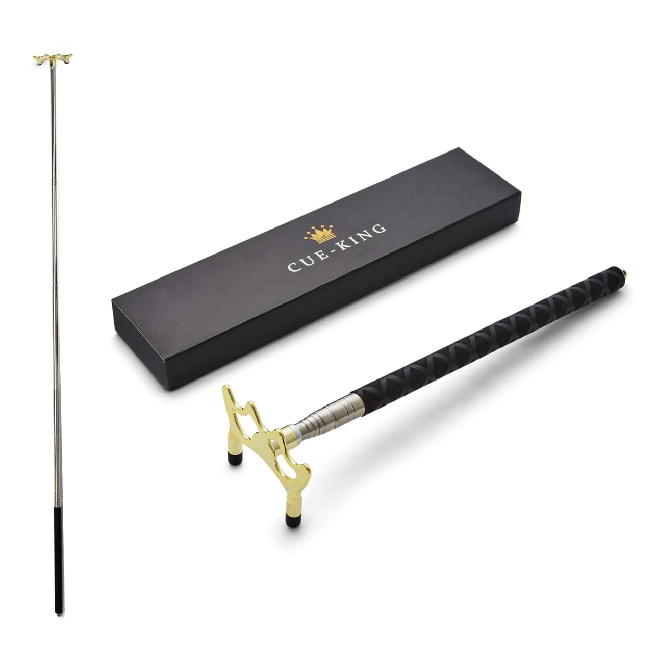 Cue-King Telescopic Bridge Stick with Premium Woven Gold, Steel, Black