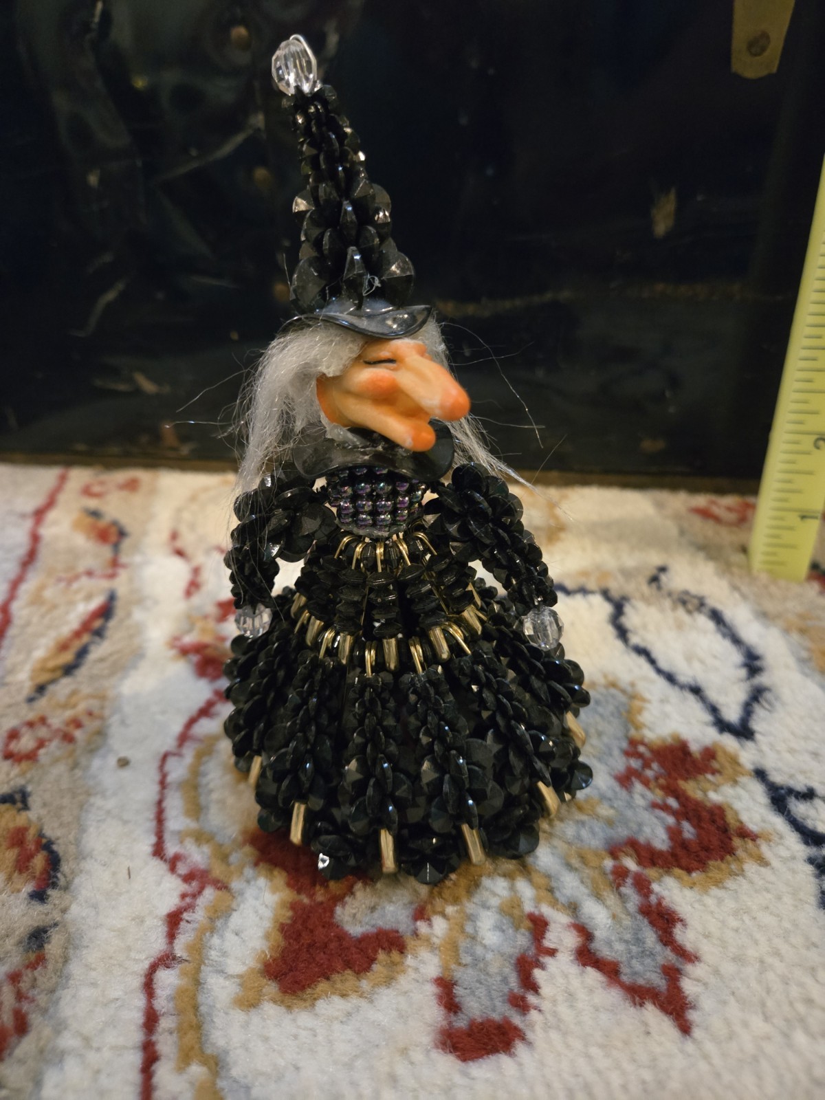 Hand Made Halloween Decor Saftypin Black Witch Hag Big Nose Creepy