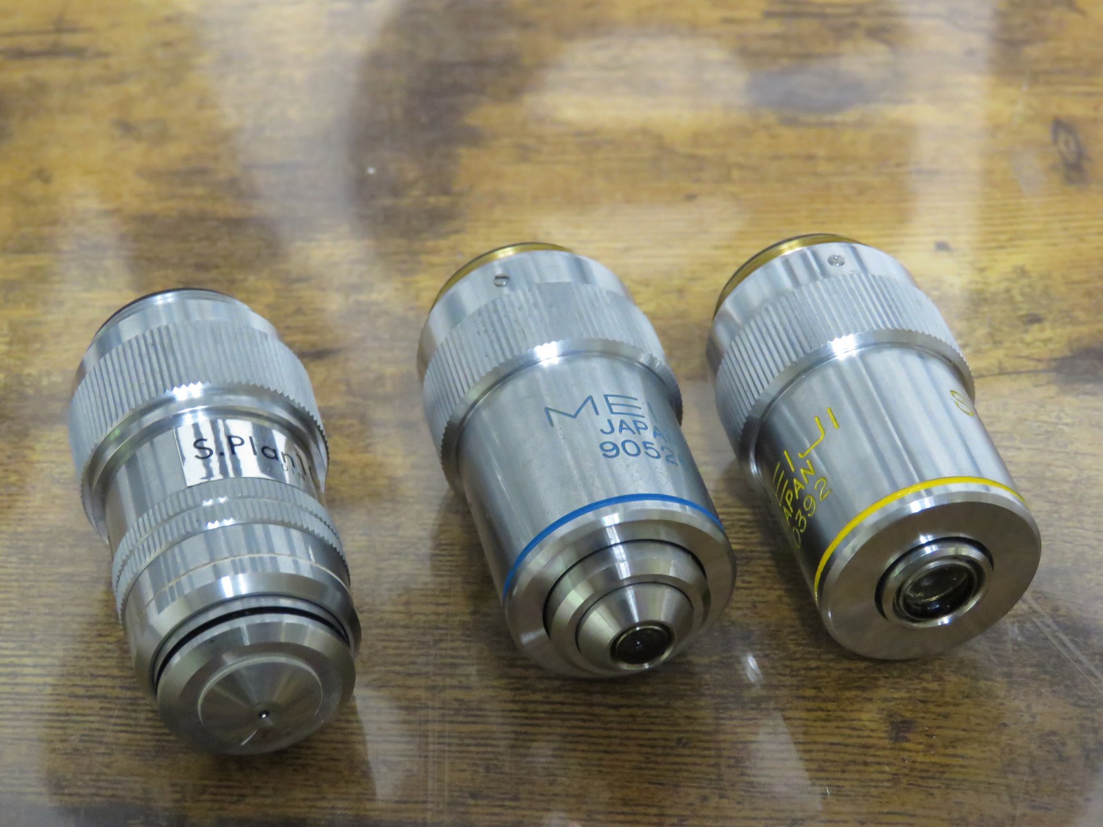(3) Microscope Objectives Meiji S. Flatfield 10 and 40 & S. Plan 100X
