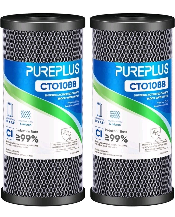 5 Micron 10" x 4.5" Whole House CTO Coconut Shell Activated Carbon - 2 PACK