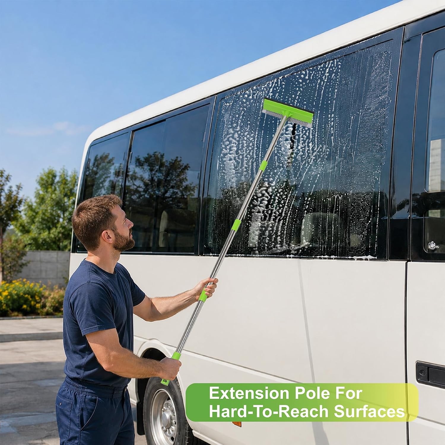 2 in 1 Window Squeegee with 55" Long Stainless Steel Handle,Sponge Car Squeegee