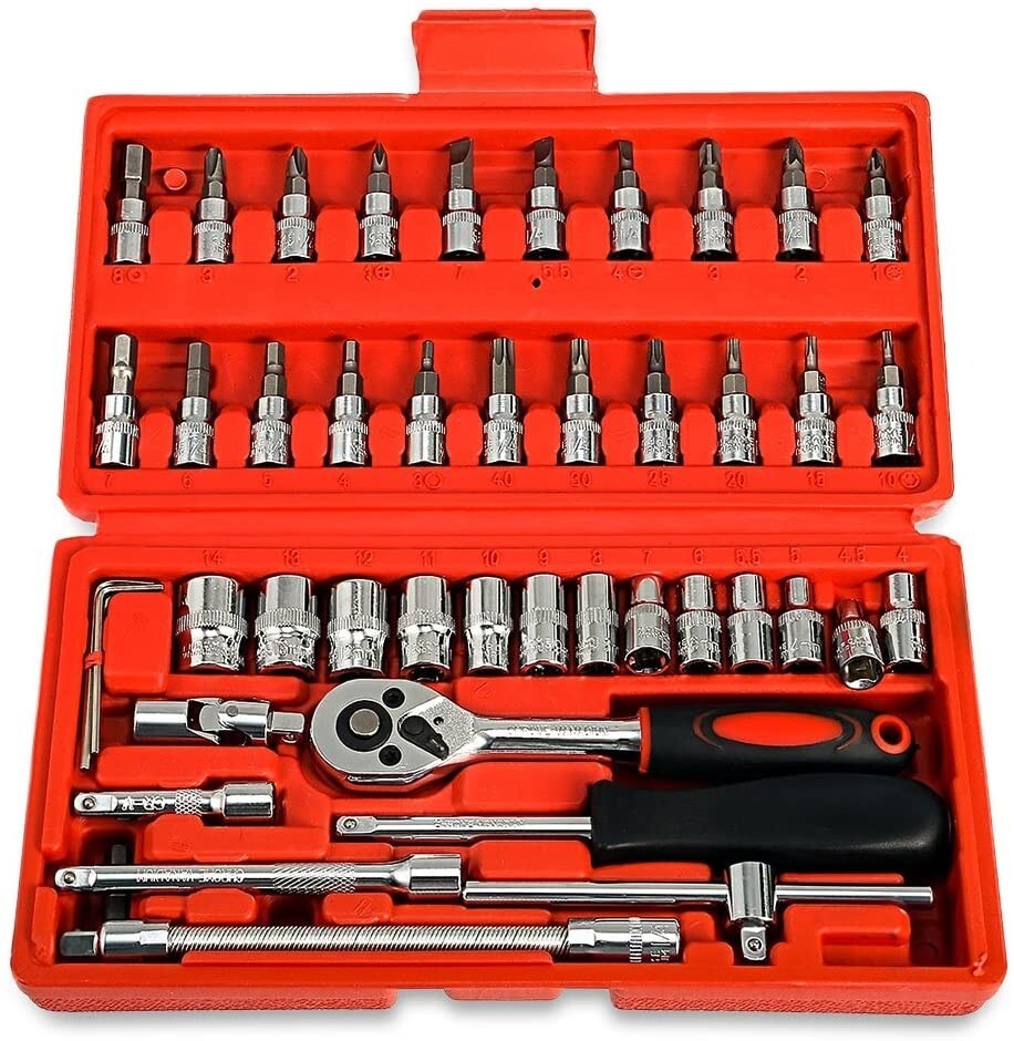 46Pcs Socket Wrench Set Ratchet Sets Mechanic Tools Kit Bit Sockets 1/4"Drive