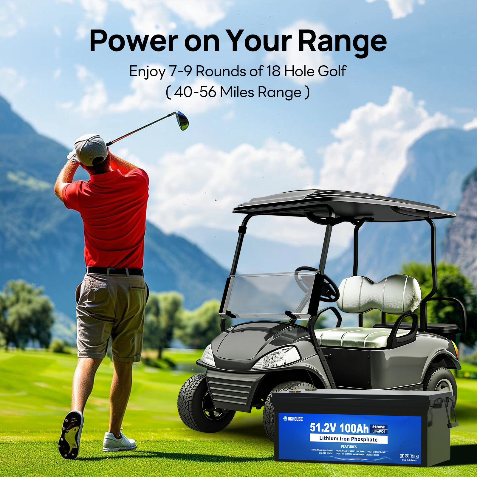 48V 100Ah Lithium Golf Cart Battery with 18A Charger Golf Cart Trolling Motor RV