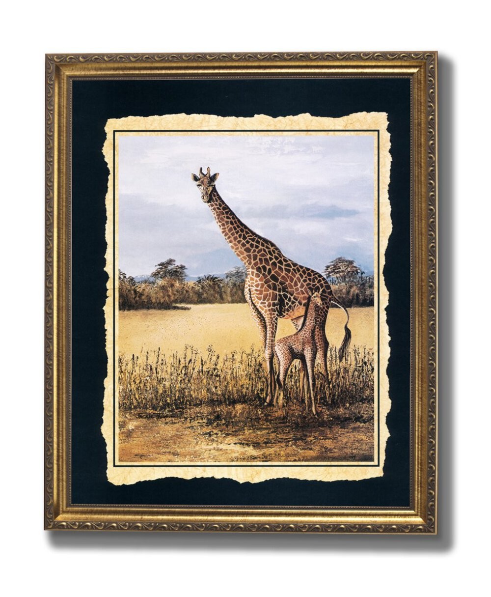 Giraffes Mother And Baby Giraffe Home Decor Wall Picture Gold Framed Art Print