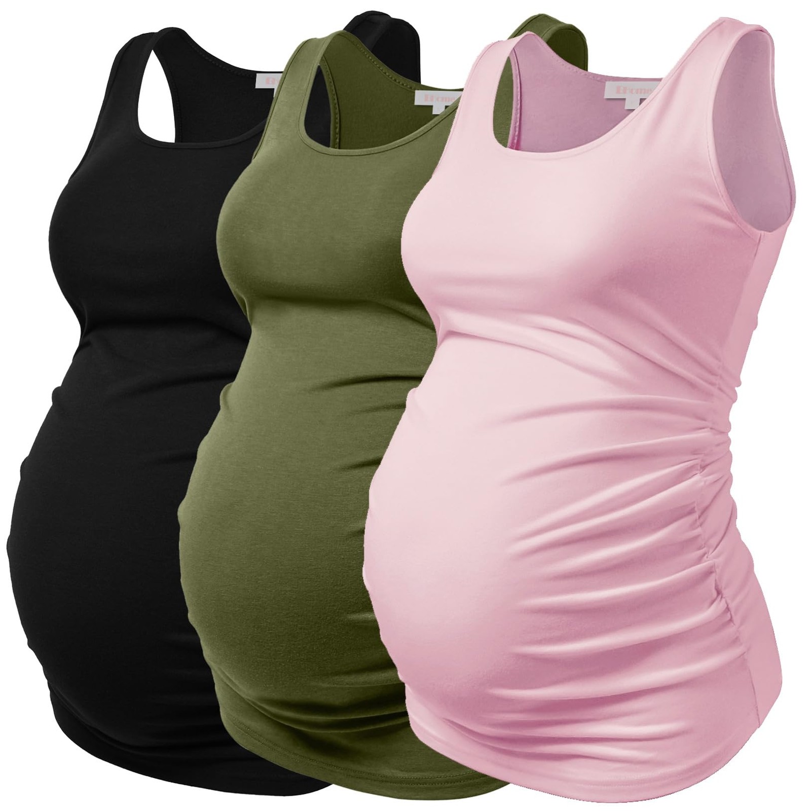 Maternity Tank Top Sleeveless Tshirts Pregnancy Tee 3-Pack Black/Army Green/D...