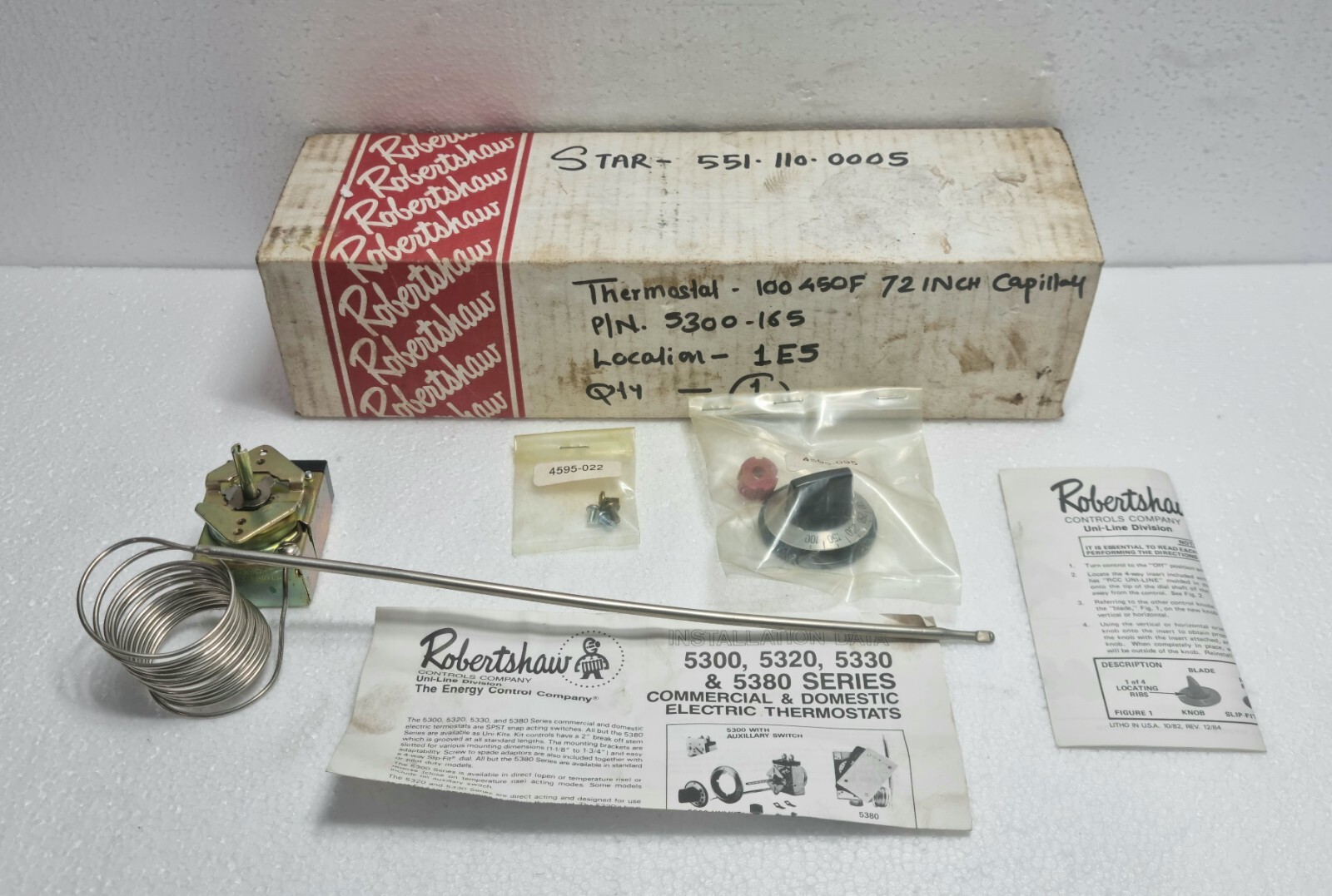 Robertshaw 5300-185 Commercial Electric Thermostat SPST SP-173-72