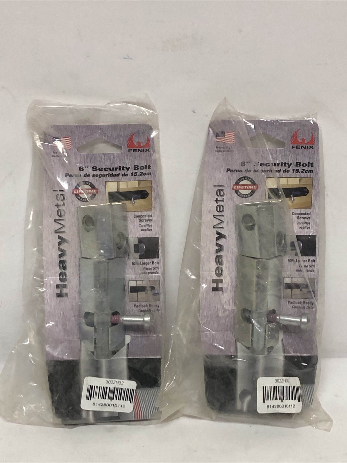 Lot Of (2) 6" Heavy Metal Security Bolt - Zinc - Concealed Fasteners
