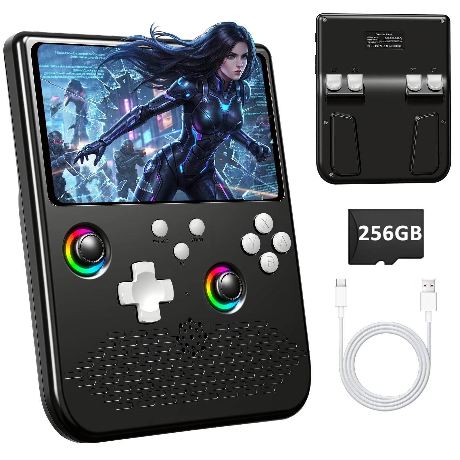 H5 Retro Gaming Console, 5.0 Inch IPS HD 1.57 x 6.29 x 7.87 inches, Black