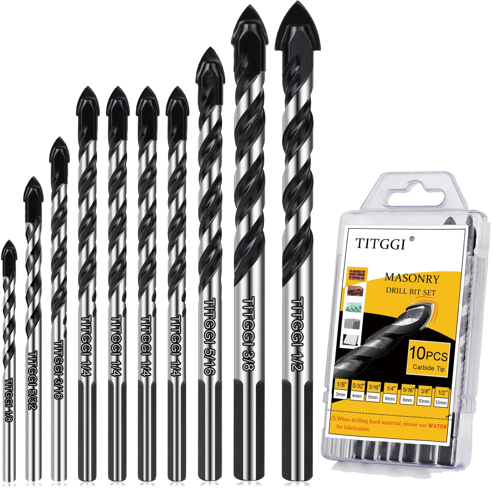 10-PCS Masonry Drill Bit Set & Concrete Drill Bit Set, Professional Drill Bit Se