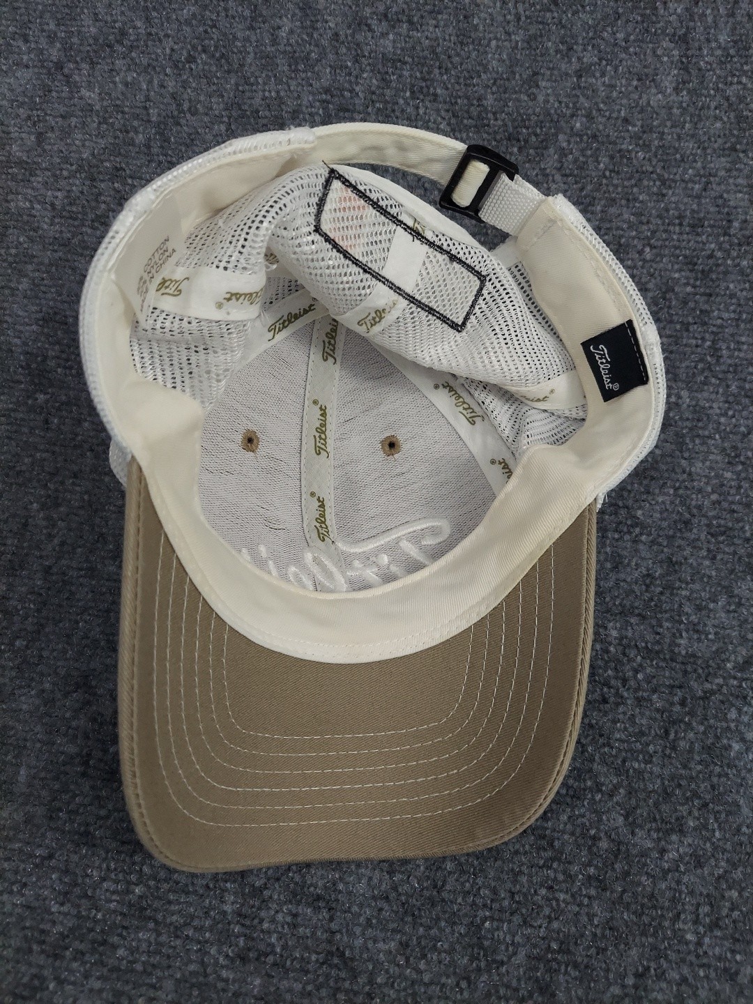 Titleist FJ Golf Hat Cap Strap Back Brown White Mesh Trucker Script Embroidery