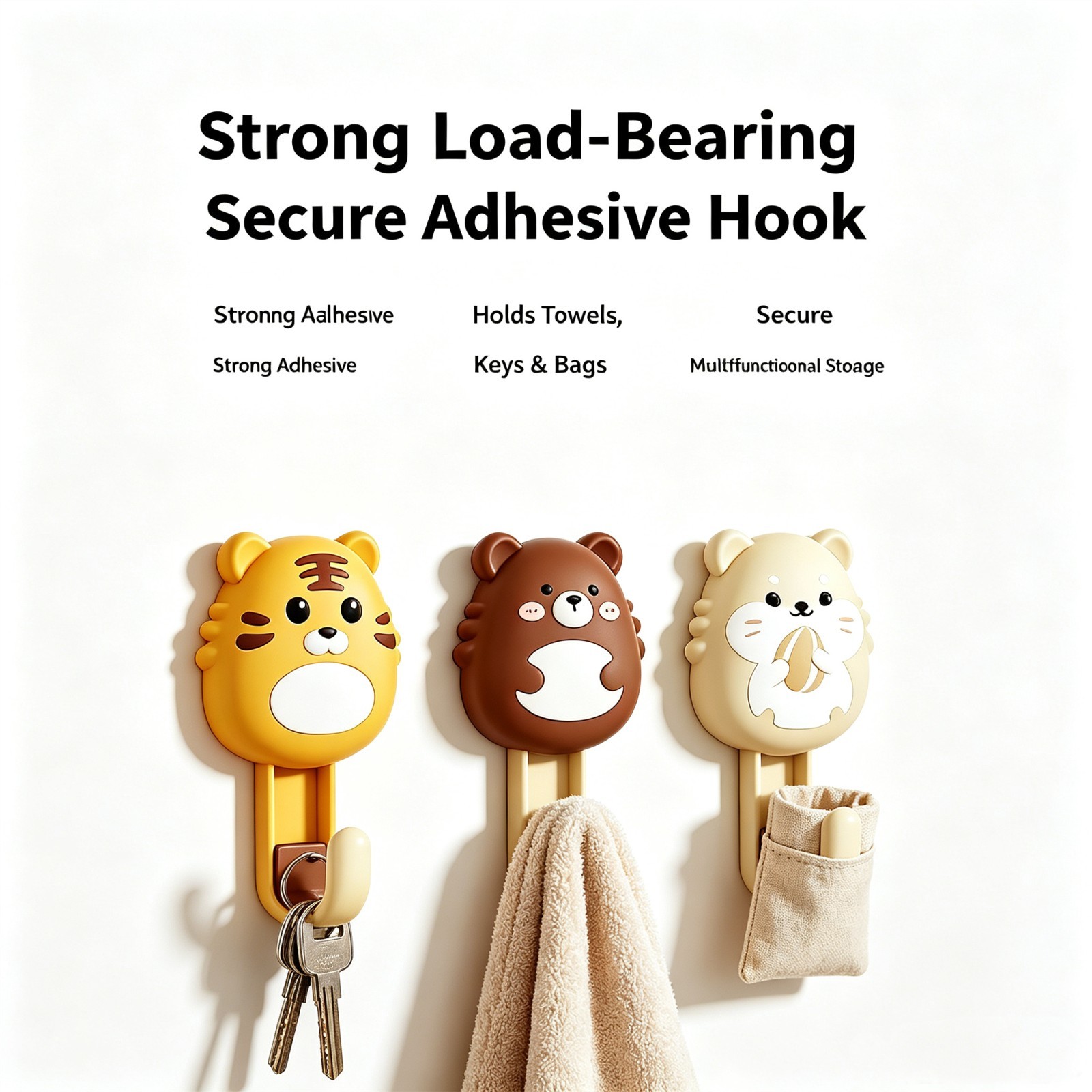 Cute Cartoon Animal No Drill Self Adhesive Wall Hooks Bathroom Kitchen Holde