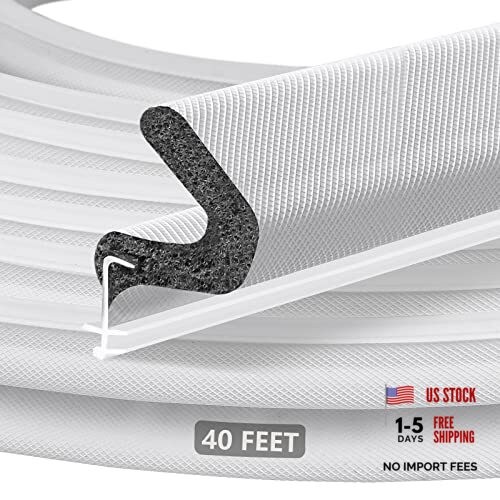 40FT Extra Long Kerf Weather Stripping Door Seal for Large Gaps 40 Feet White
