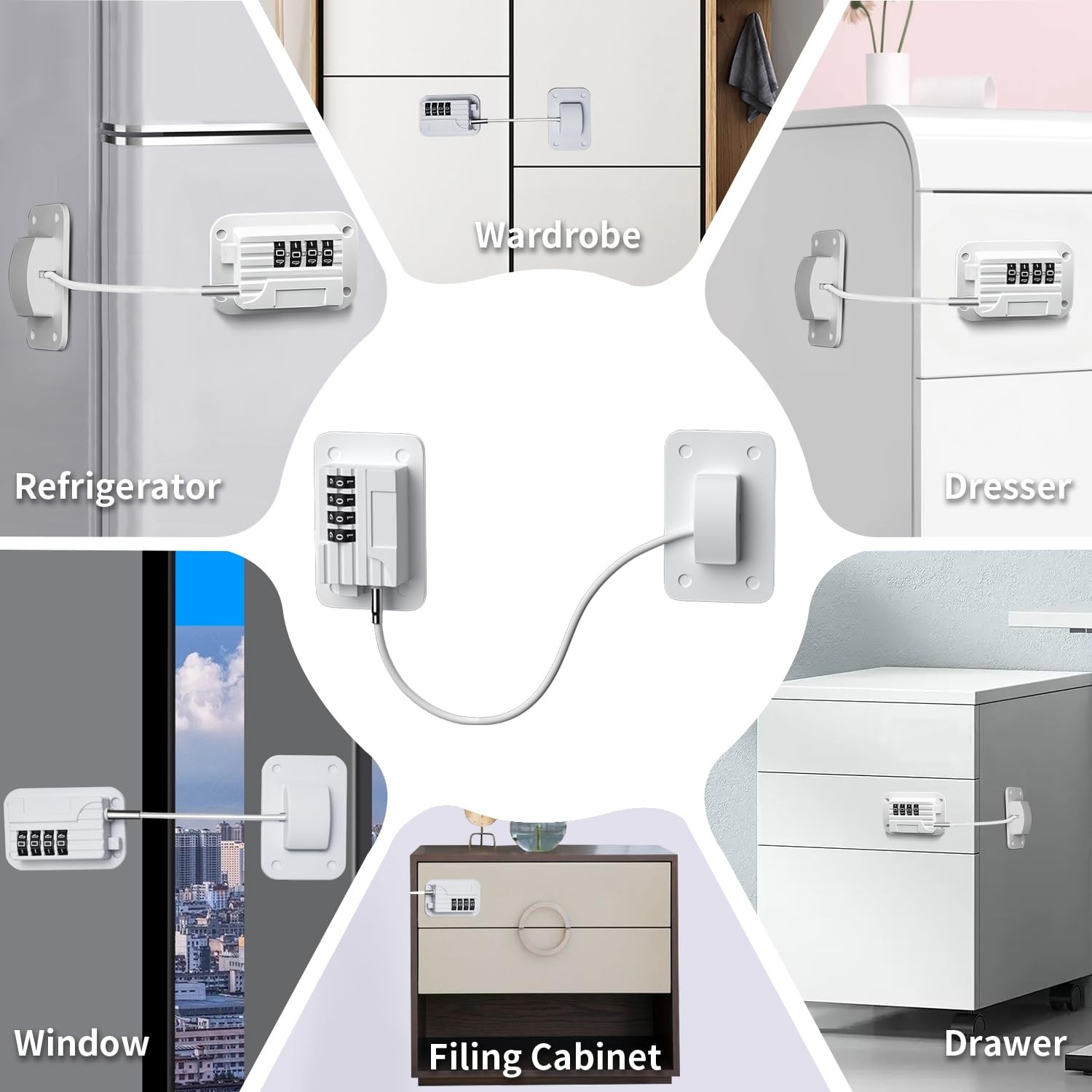 Ougourim Refrigerator Lock - Upgraded Combination for Upright White