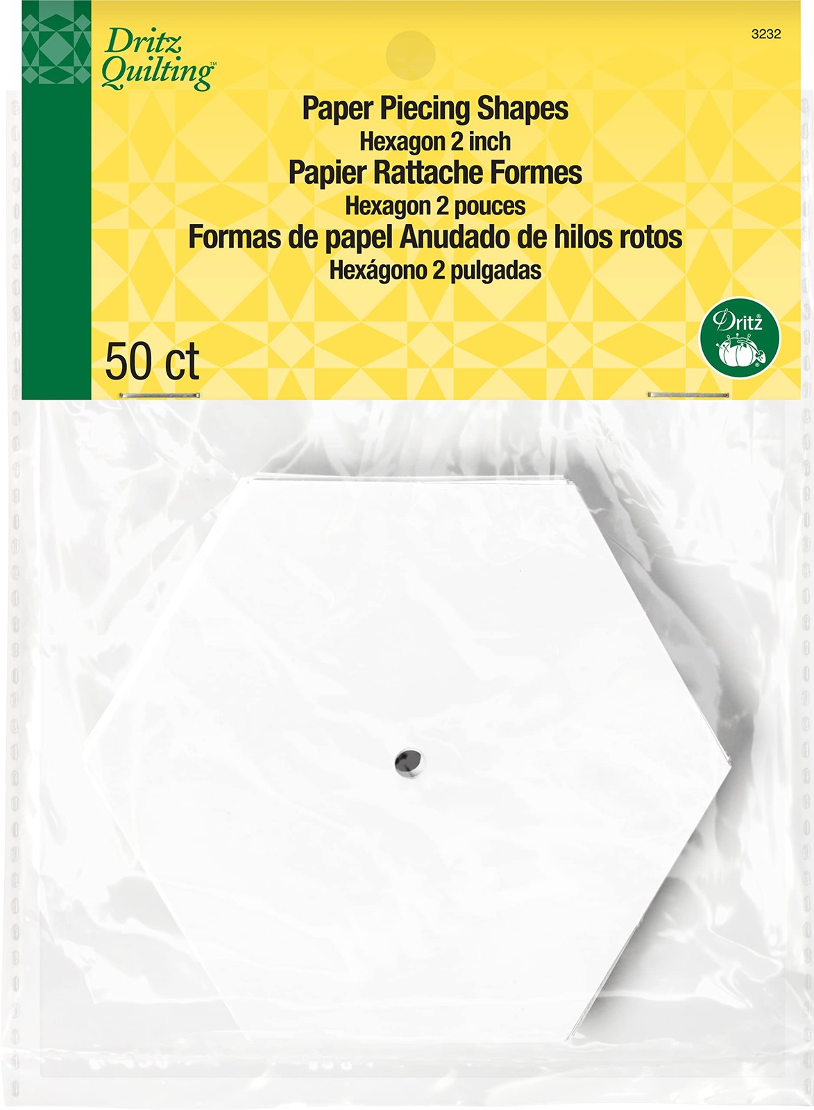 Dritz 3232 Paper Piecing Shapes, Hexagon, 2-Inch 2-Inch, White