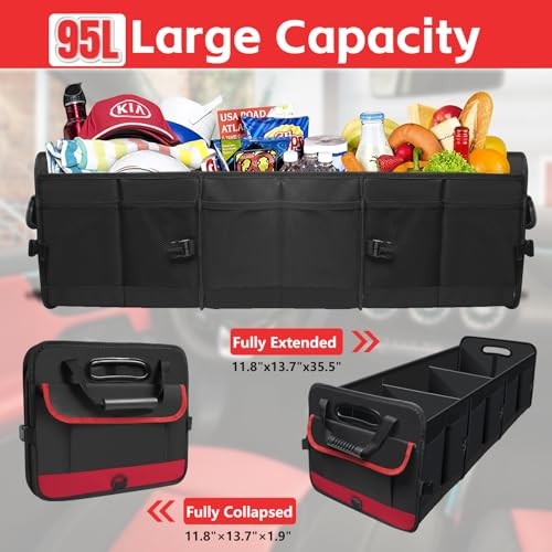Car Trunk Organizer,Heavy Duty Collapsible 95 L Capacity Car Trunk Red 95L