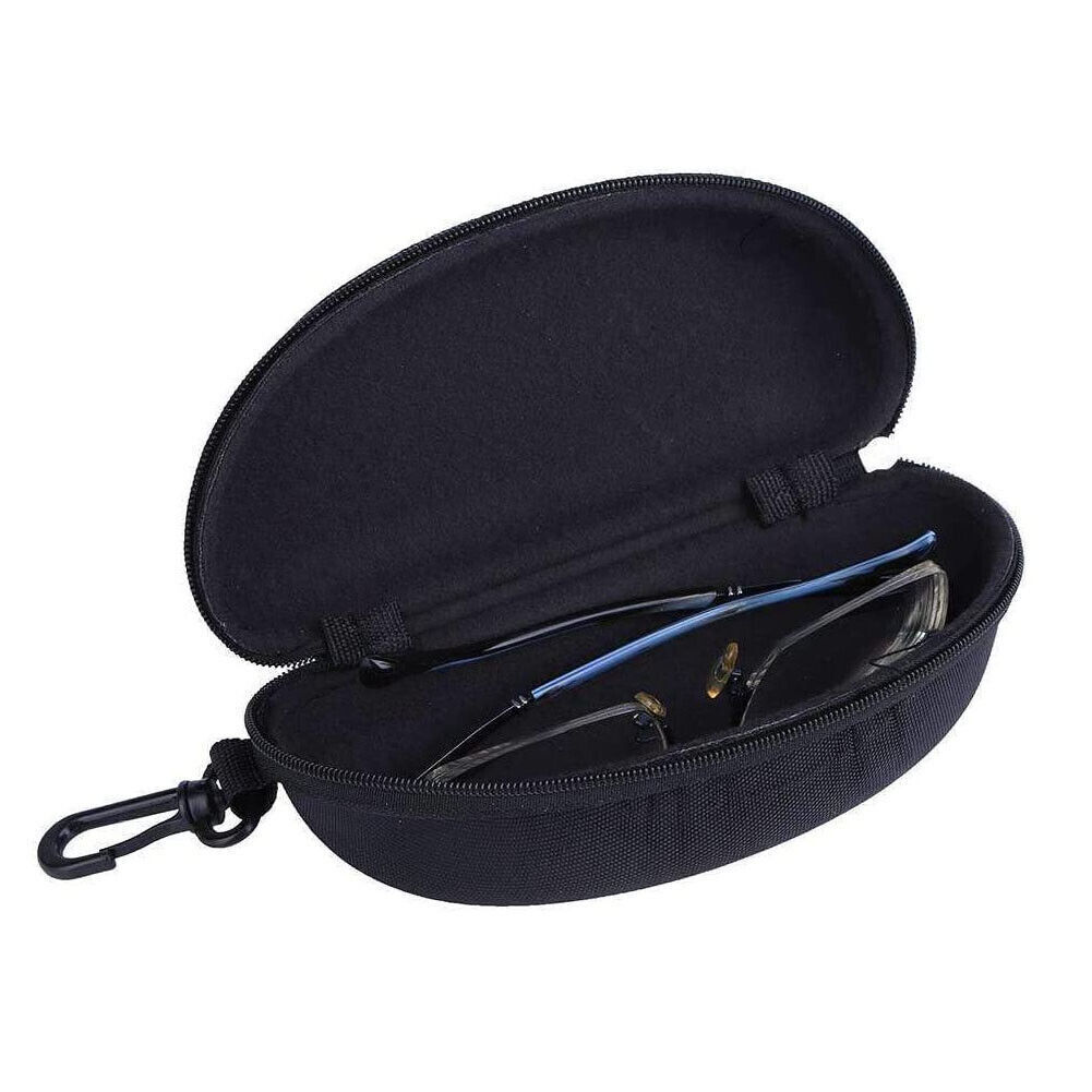 2PCS Portable Sunglasses Eyeglasses Case Zipper Hard Shell Box With Clip Black