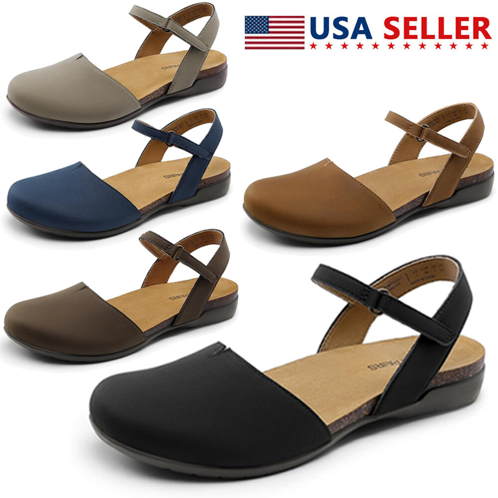 Women's Sandals Closed Toe Arch Support Comfort Cork Footbed Flat Summer Shoes