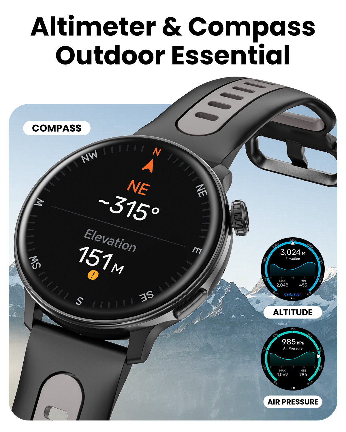 1.43" HD Smart Watch For Android iOS AMOLED Display 3ATM waterproof Compass GPS