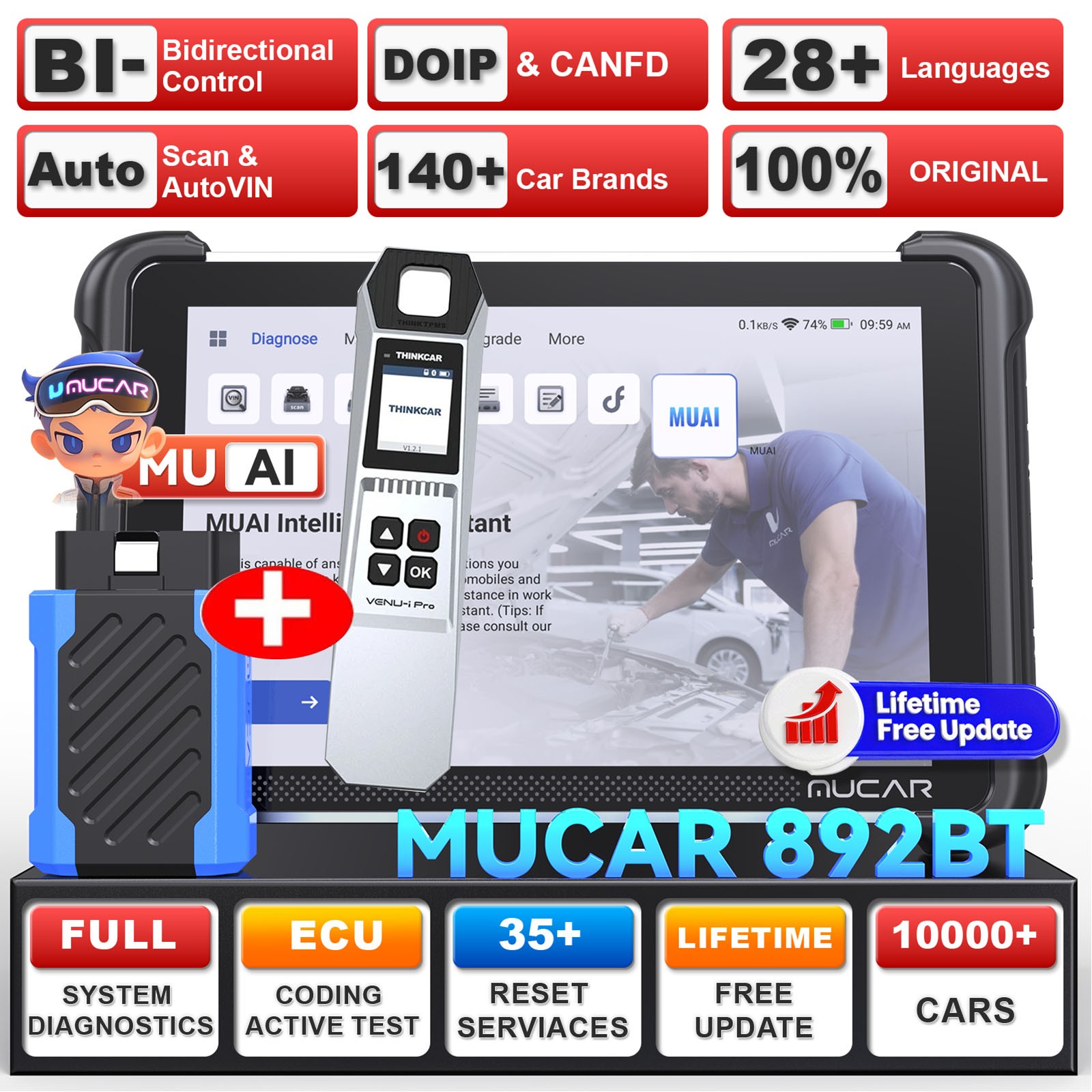 Lifefree Update MUCAR 892BT OBD2 Scan Diagnostic IPRO TPMS Programming Tool MUAI