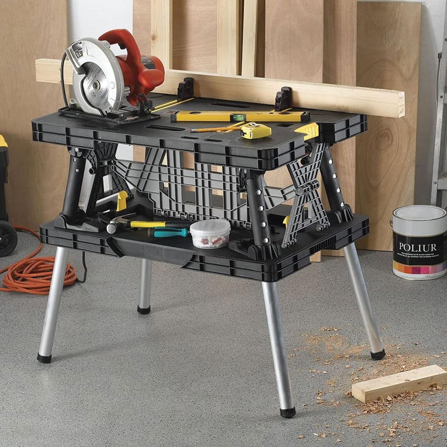 Heavy-Duty Folding Workbench W/ 1,000 Pound Capacity Foldable Work Table Garage