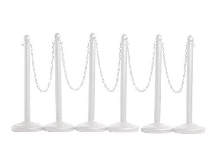 (17)Line Plastic Stanchion White 2.5 Inch Diameter with 50 Foot Chain 6pack