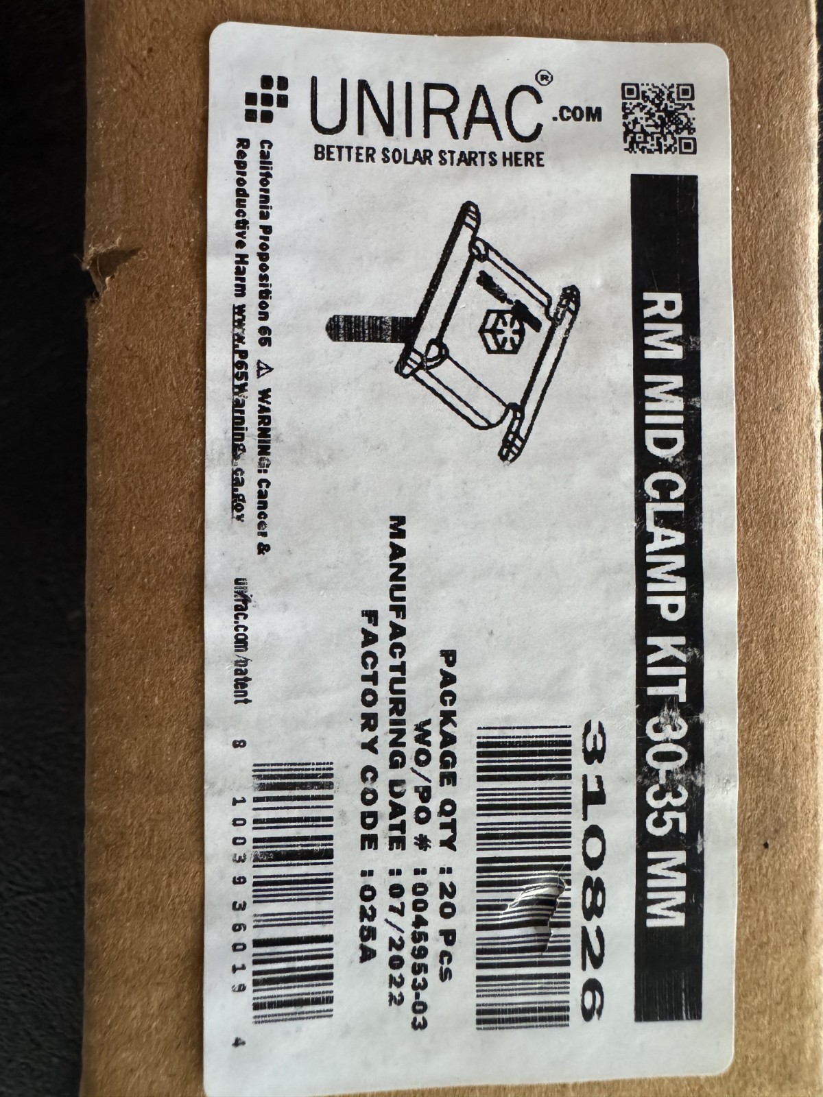 BOX OF 20 UNIRAC RM MID CLAMP 30-35MM