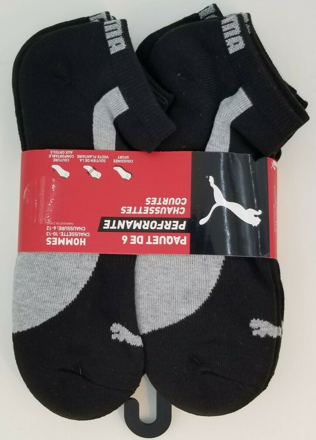 Puma Men's Athletic Performance Low Cut Socks Black/Grey 6 Pack Sock Size 10-13