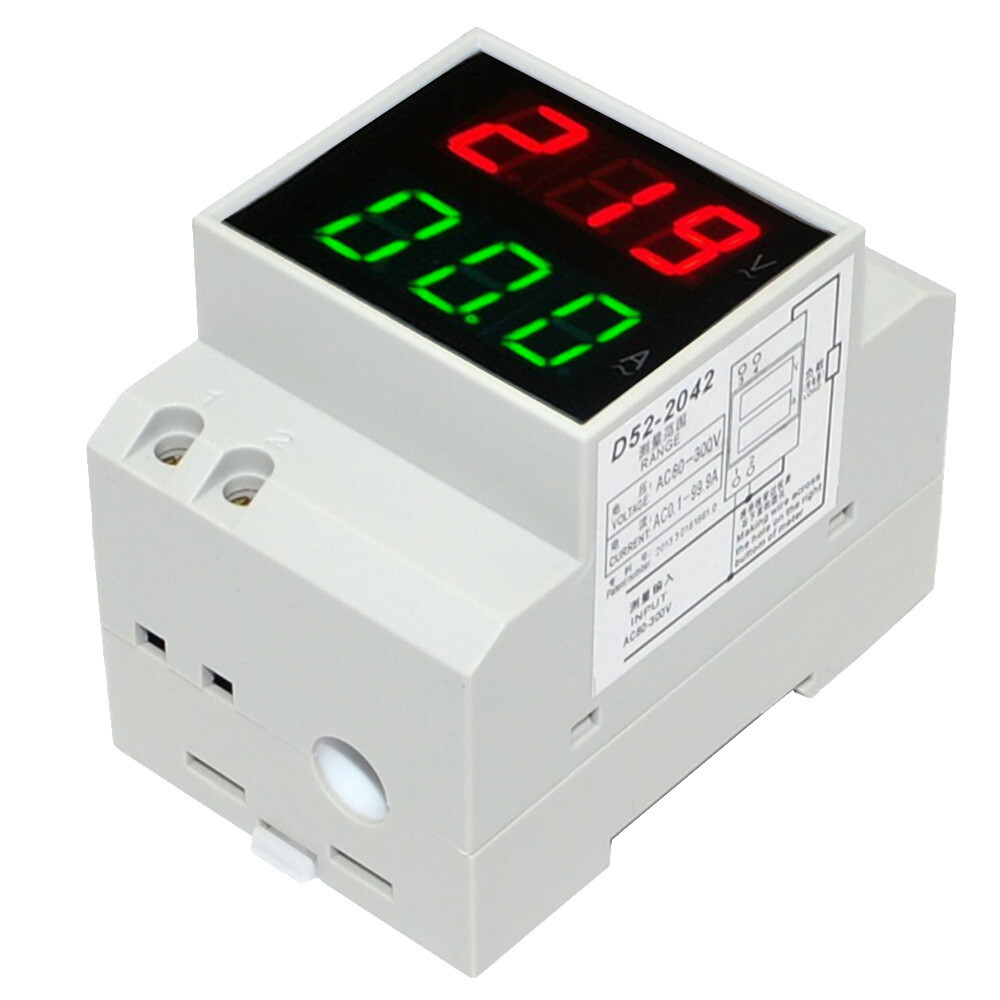 Din-Rail Acvoltage and Current Dual Display Voltmeter Ammeter AC80-300V 0-100A