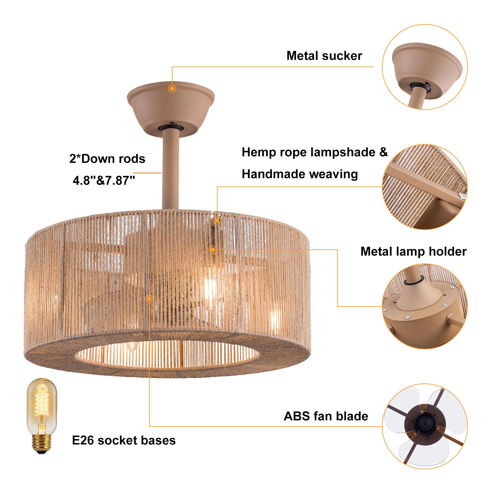 18" 6-Gears Caged Ceiling Fan Light Flush Mount Lights kit With Remote Control