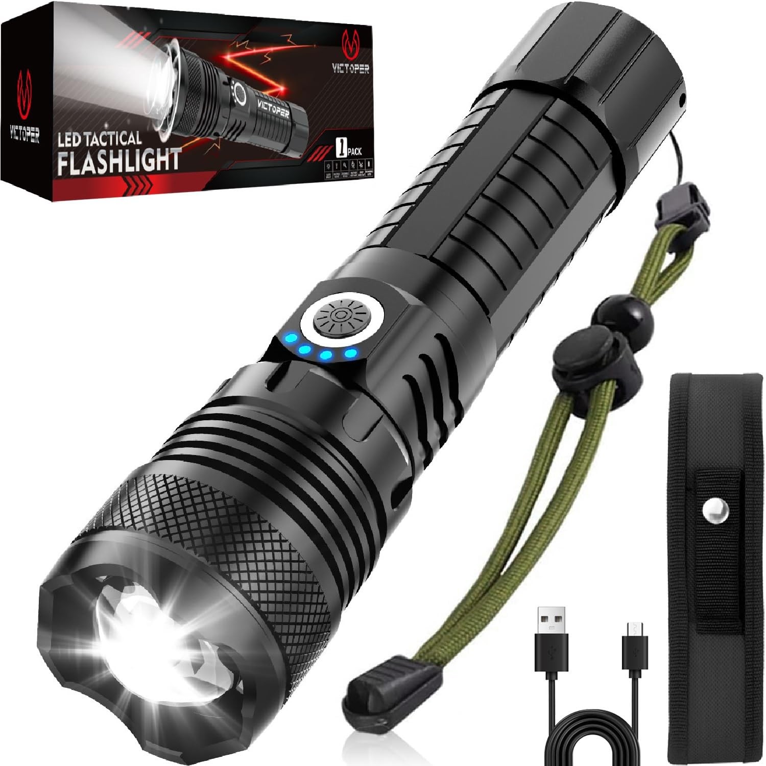 Victoper LED Flashlights, High Powered Lumens Super P50 1 Pack, Black