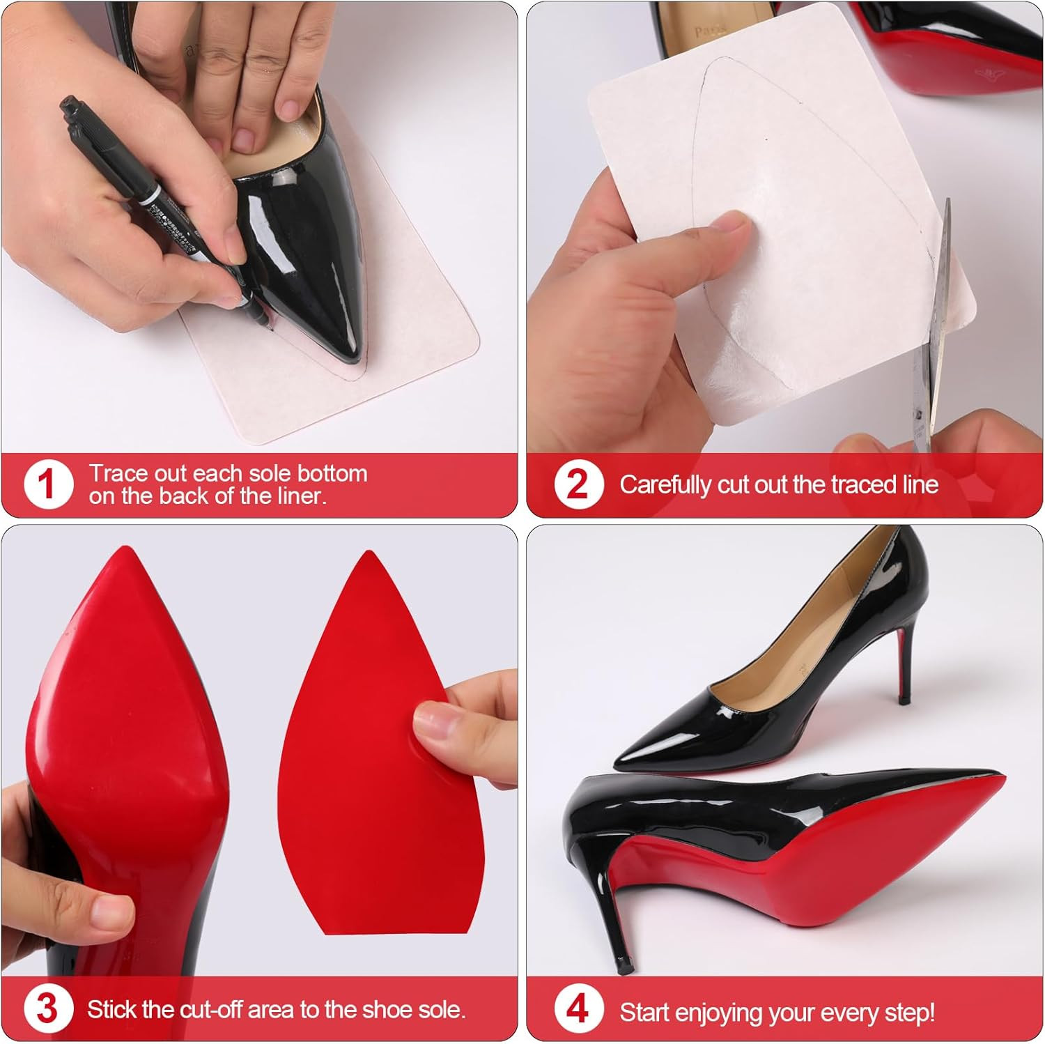 Red Bottoms Shoe Sole Protector, 4 Pcs Self-Adhesive Shoe Bottom Protector for C