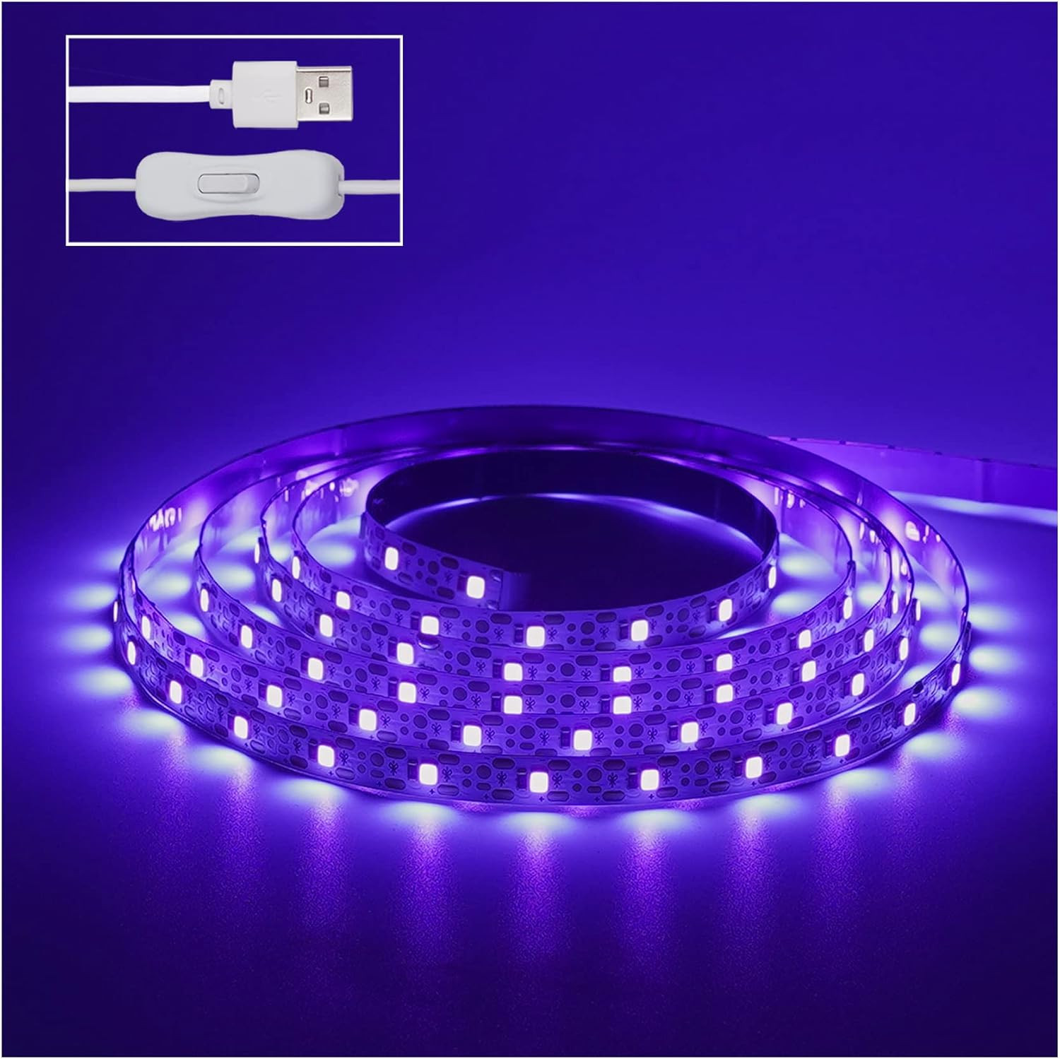 Tira luz LED negra de 2 m 6.6 pies 120 unidades LED UV Wick 395 a 400 nm USB CC