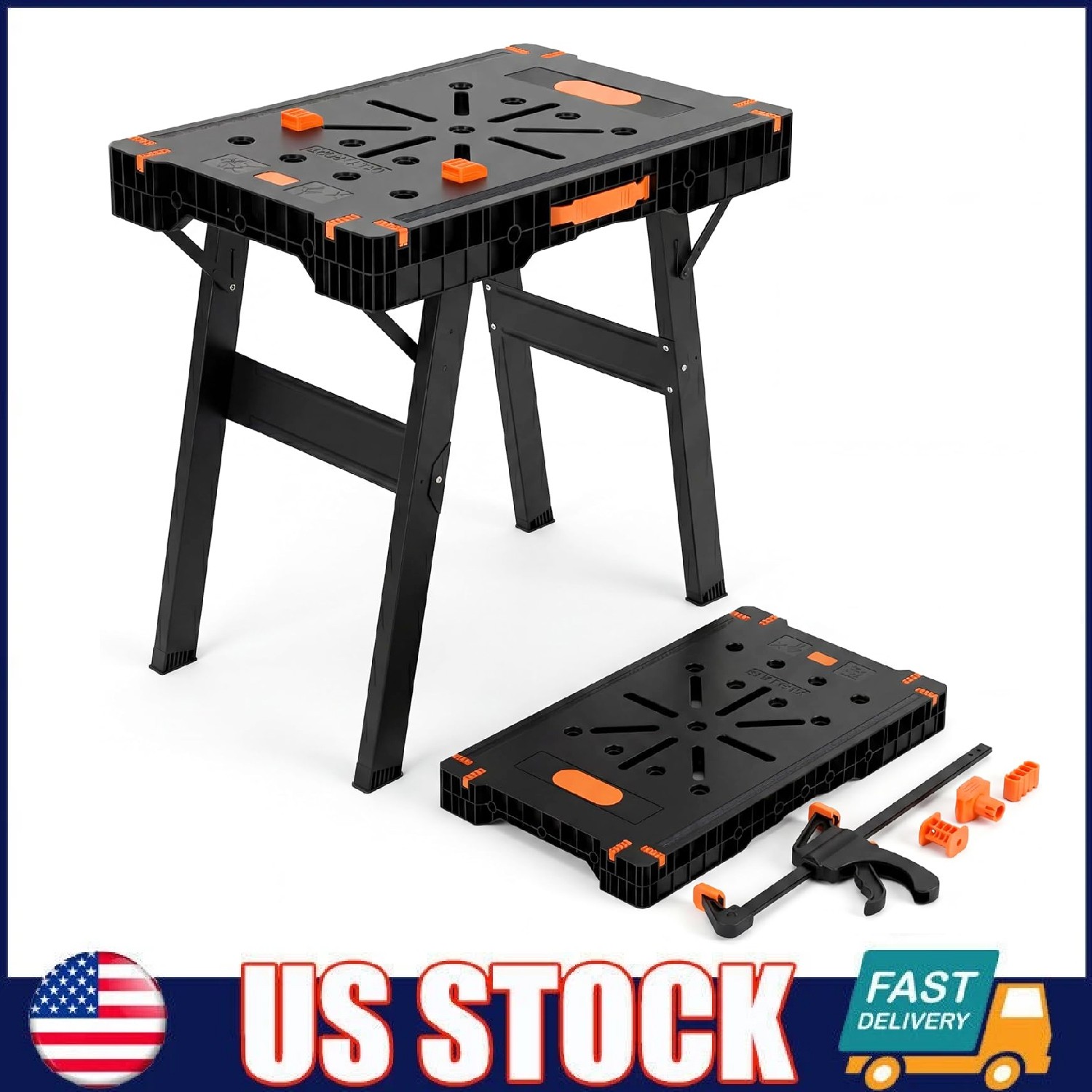 Folding Work Bench w/ Clamps ,Heavy Duty Portable Worktable for Garage,Table Saw