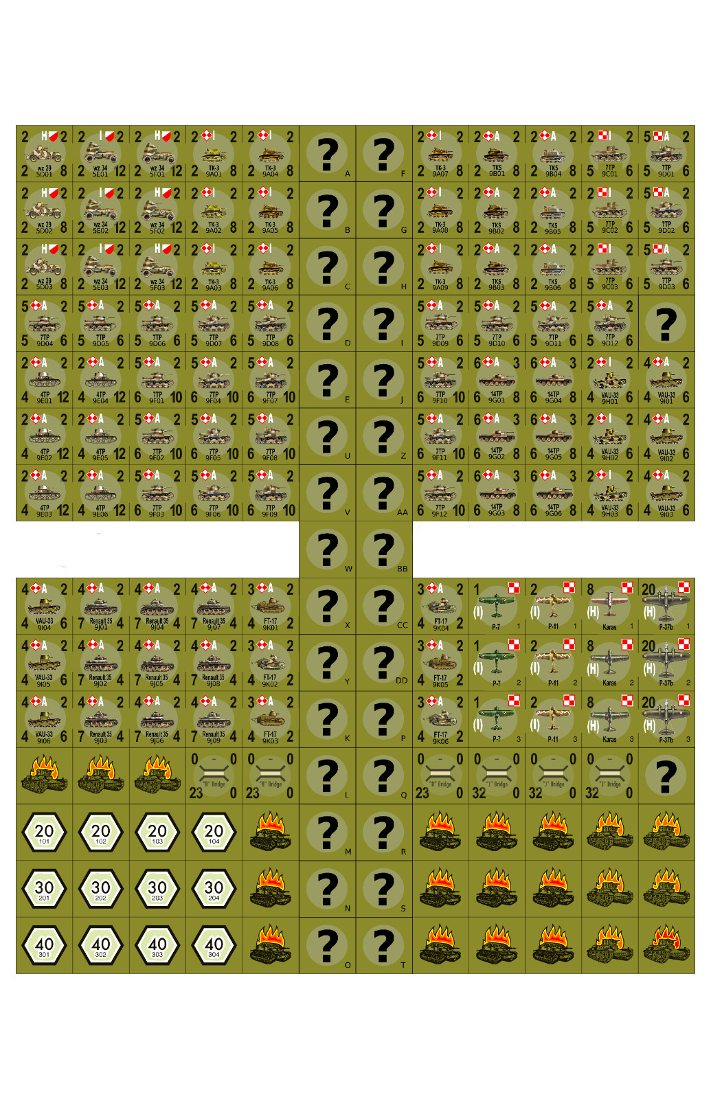 Polish Army Colored Counters PanzerBlitz Panzer Leader