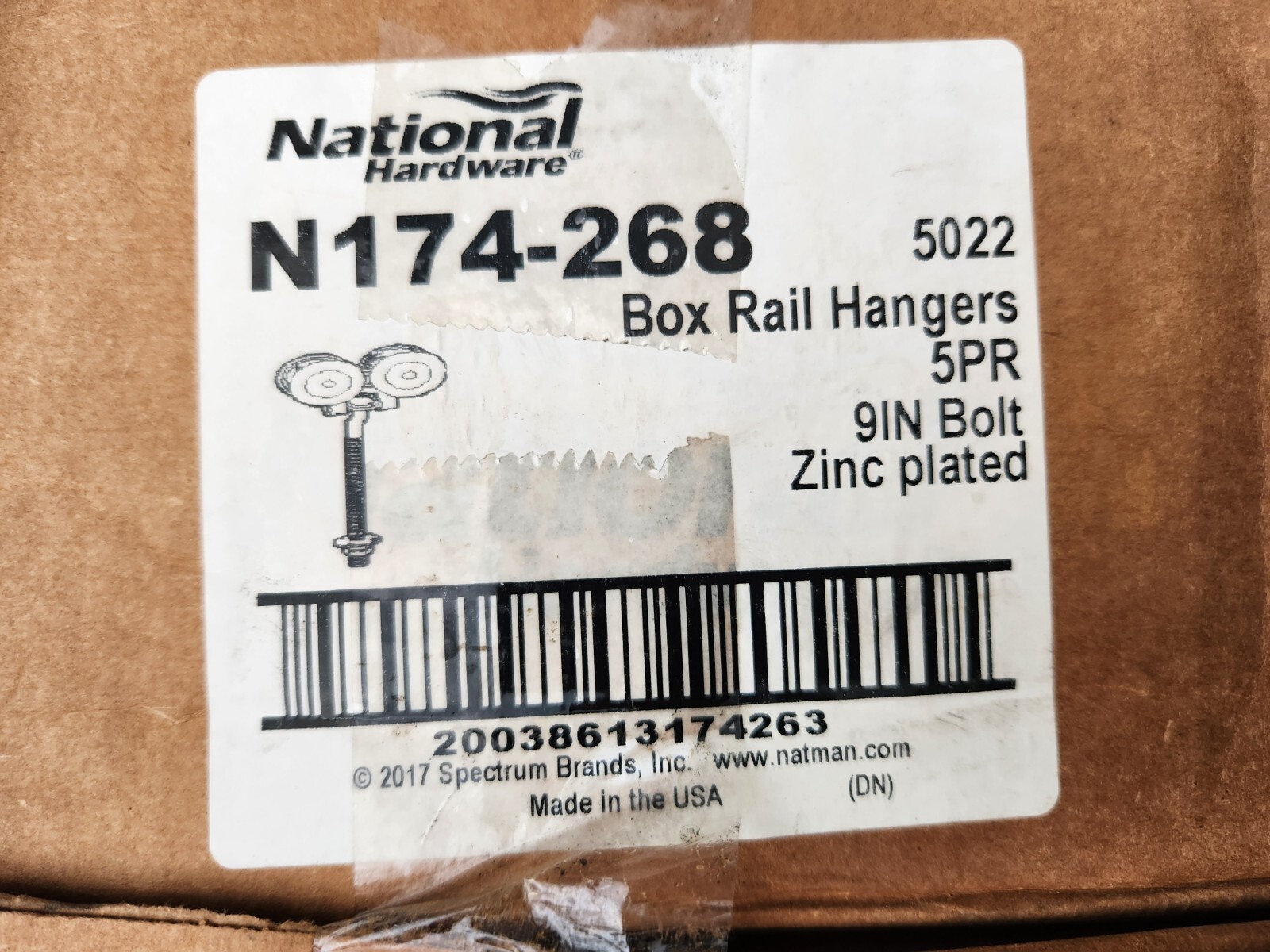 (5 Pack) National N174-268 Box Rail Hangers. 5022. 9 in bolts Zinc Plated Set