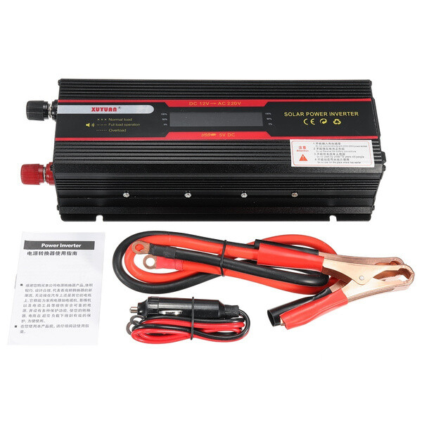 5000W Peak DC 24V to AC 220V USB Solar Sine Wave Converter Digital Display Black