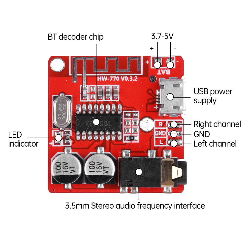 2PCS 3.7V-5V Mini Bluetooth 5.0 Audio Receiver MP3 Decoder Amplifier Board