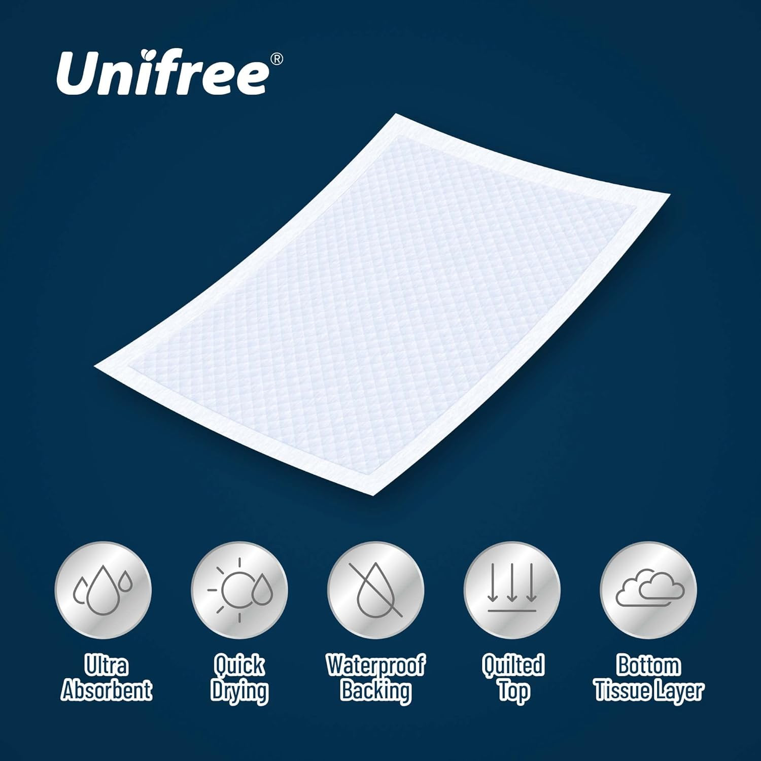 Unifree Disposable Underpads, Bed Pads, Incontinence Pad, Super Absorbent, 50 Co