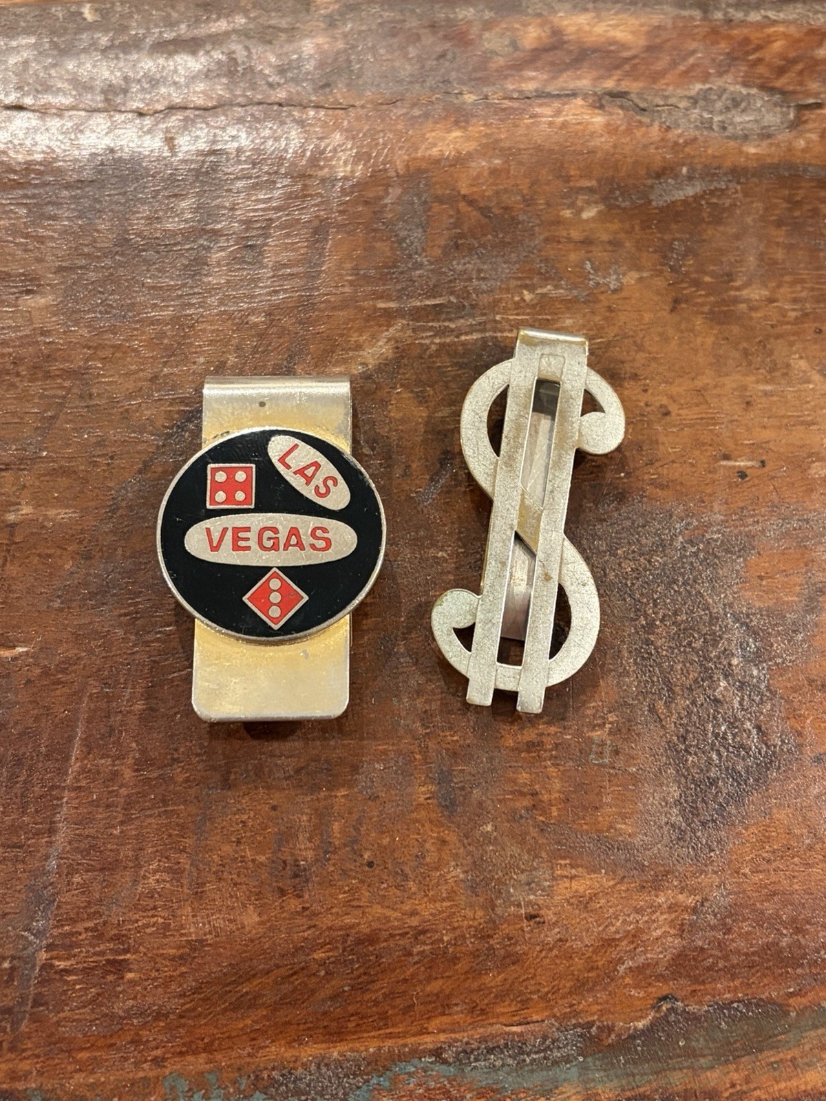 Lot Of 2 Vintage Money Clips Las Vegas & Dollar Sign Silver And Gold Tone