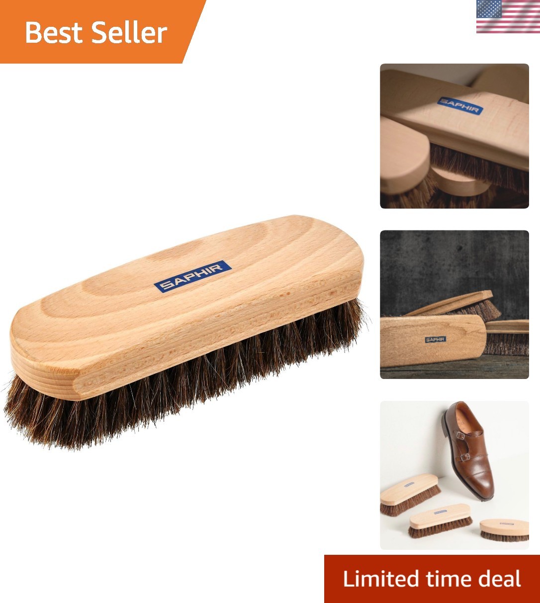 Natural Horsehair Shoe Polish Brush - Ergonomic Velvet Shine Cleaner 7”