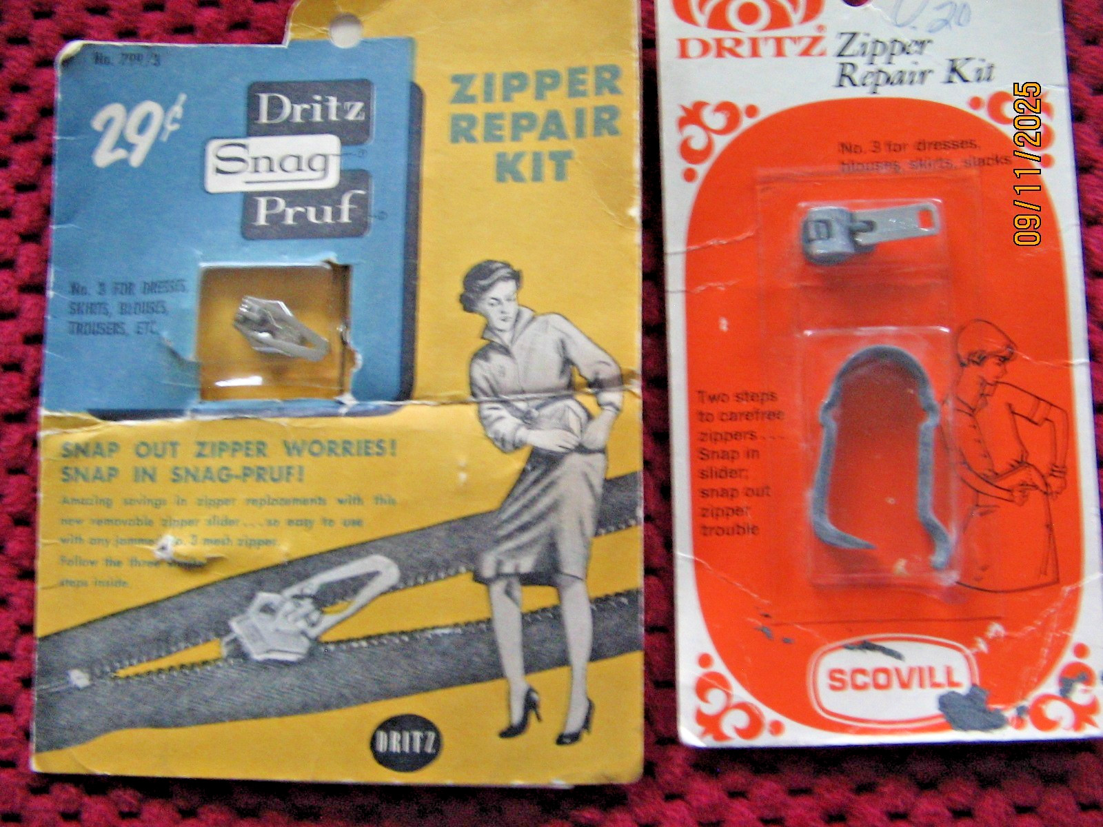 2 Vintage Dritz ZIPPER REPAIR KITs - #3 for Dresses Skirts Blouses