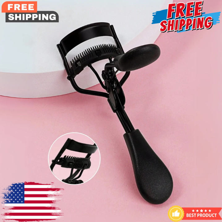 Portable Stainless Steel Eyelash Curler with Comb – Black Natural Curl Tool 1Pc
