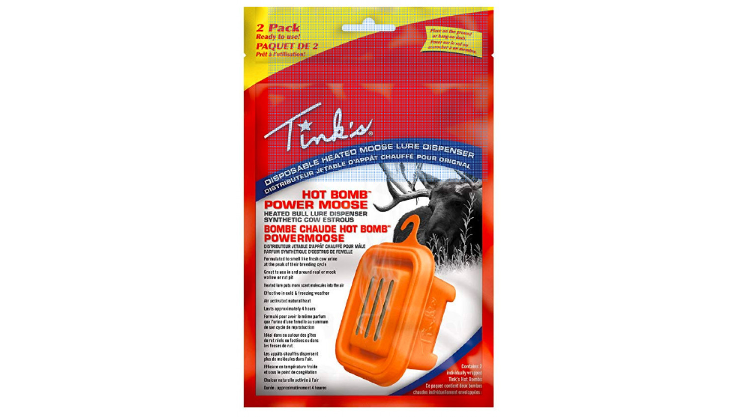 new Tink's Hot Bomb Power Moose Heated Bull Lure Dispenser 2 Pack