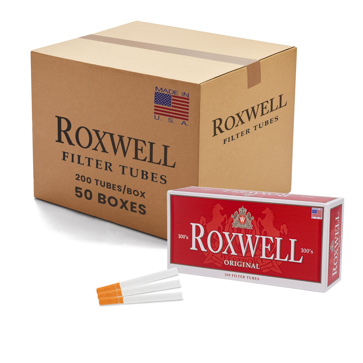 Roxwell Cigarette Tubes 100mm Full Flavor Regular Filter RYO  Tubes 50 CT Case