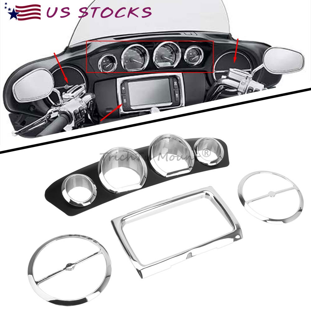 Chrome Inner Fairing Gauge Speaker Trim Kit Fit For Harley Touring Electra Glide