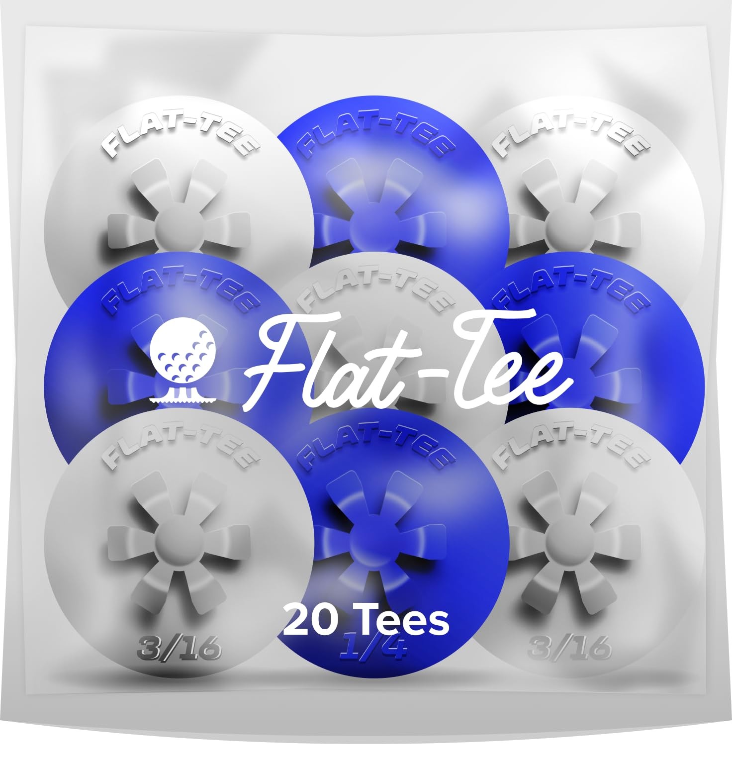 Flat-Tee Golf Tee (1/4" & 3/16" 1/4" & (4.76mm & 6.35mm), Blue/White