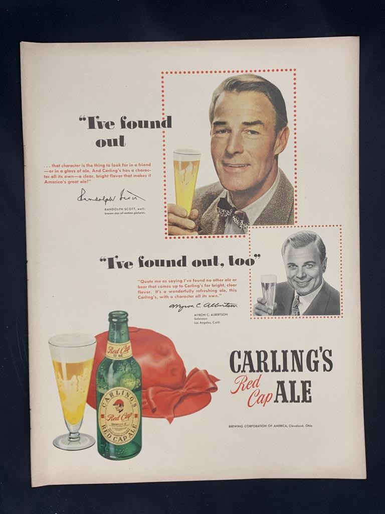 Magazine Ad* - 1950 - Carling's Black Label Beer - Randolph Scott
