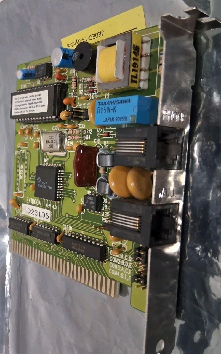 Vintage ZX1800A 8-Bit ISA Internal Modem Card Sierra Chipset 1992 XT AT DOS