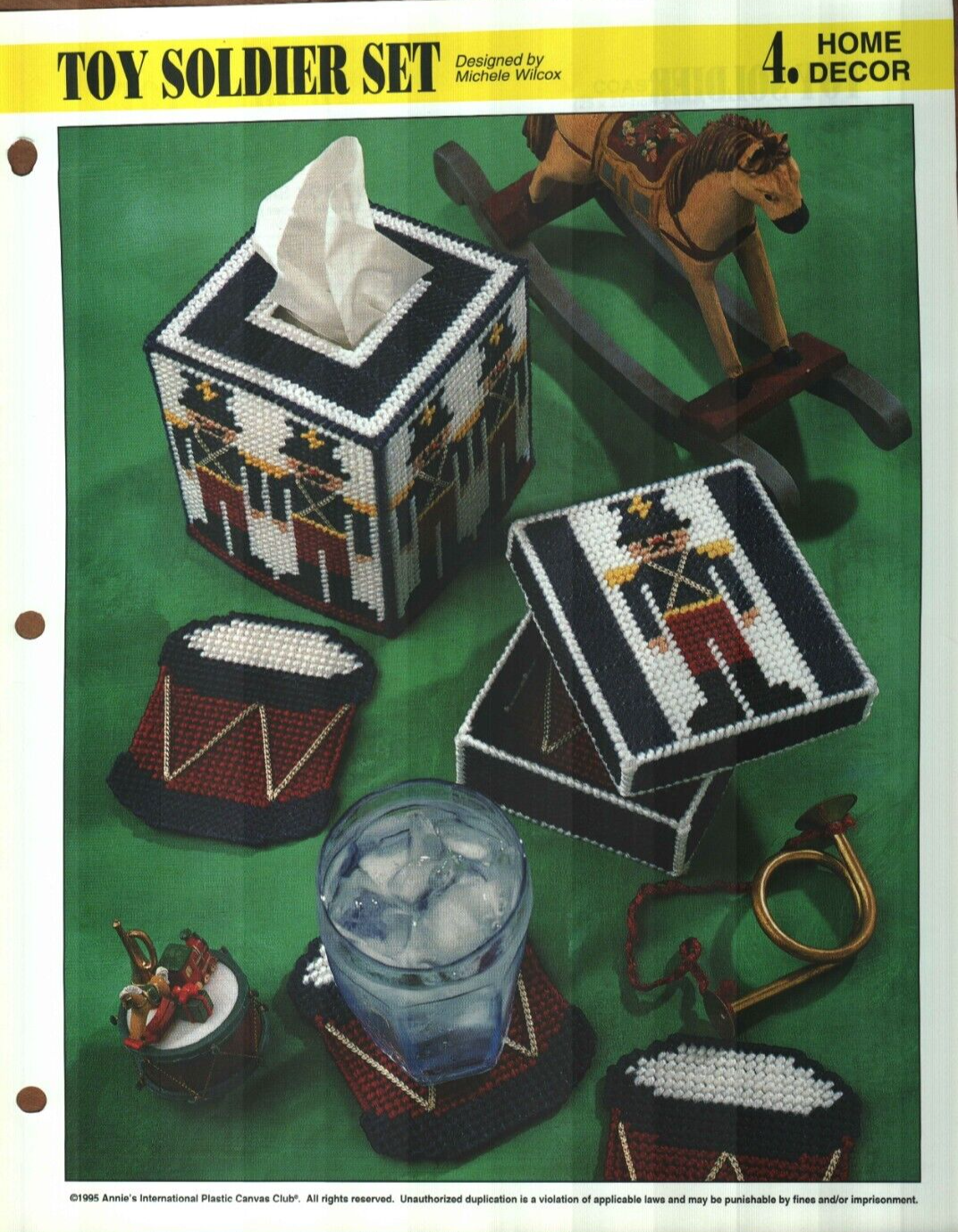 NEW TOY SOLDIER SET TISSUE COVER ANNIE'S PLASTIC CANVAS PATTERN INSTRUCTIONS
